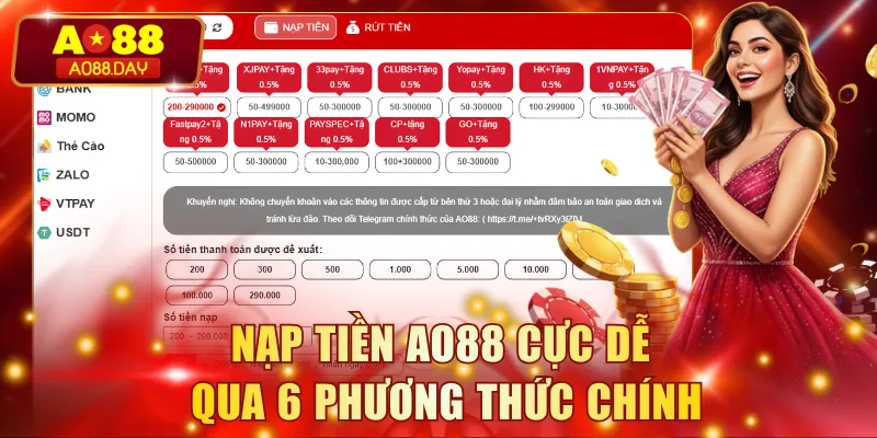 Nạp tiền AO88 cực dễ qua 6 phương thức chính