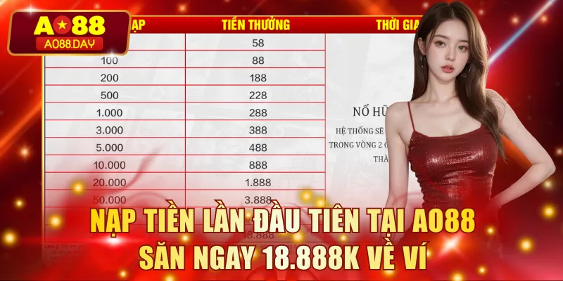 Nạp tiền lần đầu tiên tại AO88 săn ngay 18.888K về ví